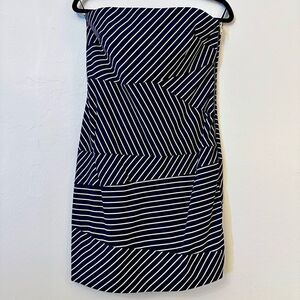 Cynthia Steffe Striped Gold Zipper Strapless Sheath Dress Dark Navy White Size 6